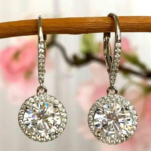 Round Cut Halo Drop Dangle Earring For Women