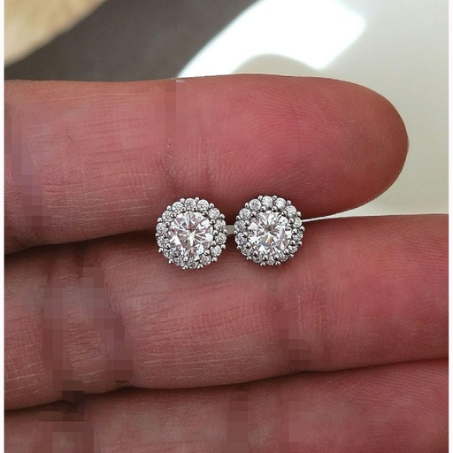 Round Diamond Halo Stud Earrings For Women