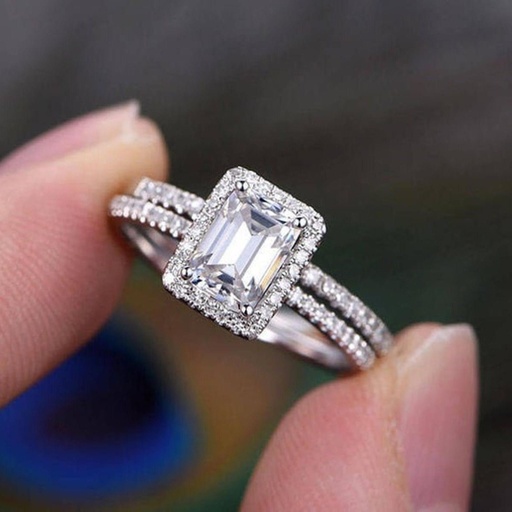 Bridal Set Lab Grown Diamond Engagement Ring, Emerald Cut Wedding Ring For Women, Gift Ring, Custom Order, Perfect Proposal Ring