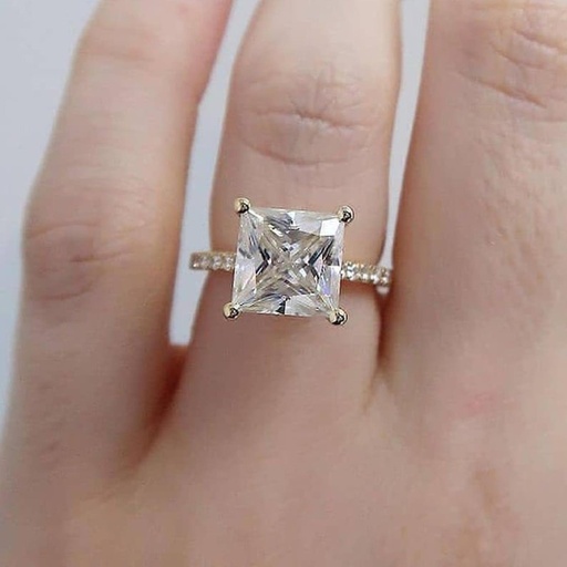 Princess Cut  Hidden Halo Engagement Ring For Women
