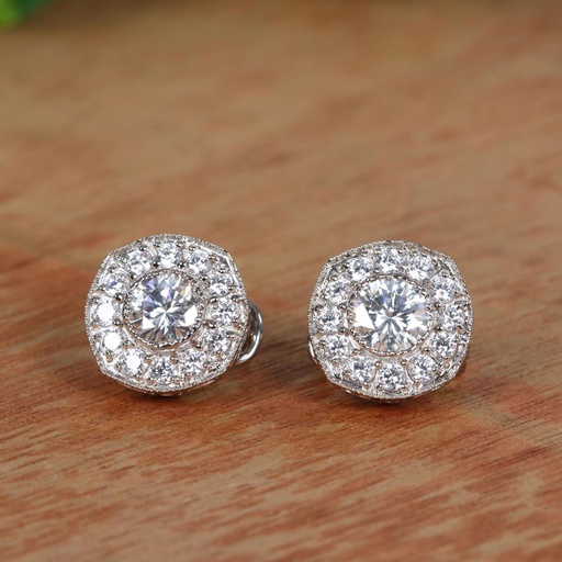  Round Cut  Halo Stud Earring