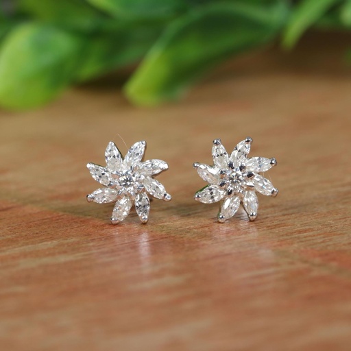 Round And Marquise Diamond Floral Stud For Women
