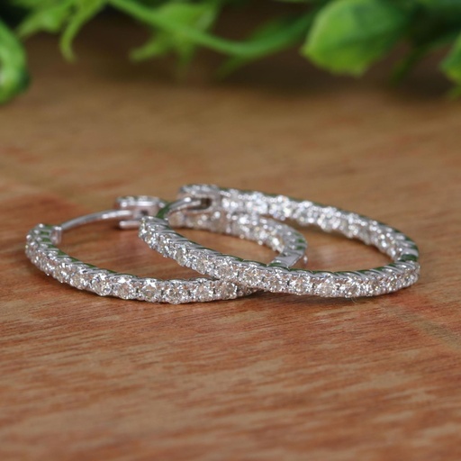 Round Cut Stone Hoop Earring For Women
