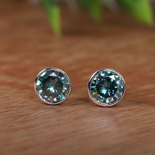  Round Cut Bezel Set Stud Earring For Women