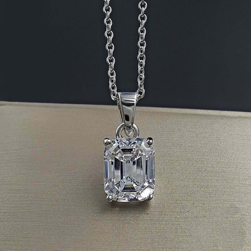  Emerald Cut Diamond Solitaire Necklace for Women