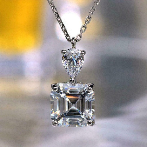  Asscher Cut Moissanite Solitaire Wedding Pendant