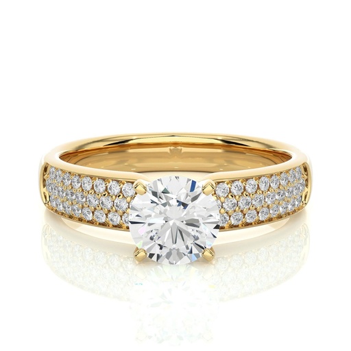 Round Cut Diamond 3 Row Engagement Ring For Women