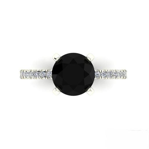 Black Round Cut Diamond Solitaire With Accents Engagement Ring for Women
