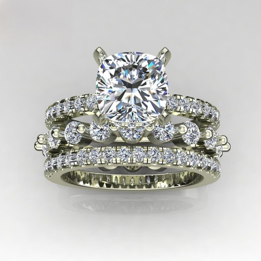Cushion Cut Diamond Hidden Halo Trio Set Wedding Ring for Women