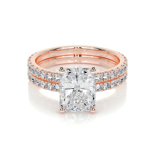 Emerald Diamond Bridal Set   -14K Rose Gold