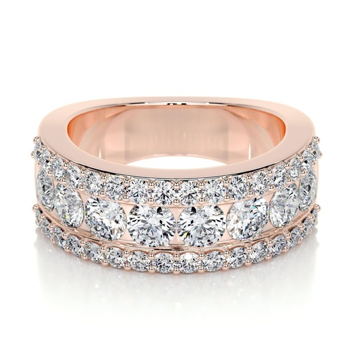 Round Cut Diamond 3 Row Half Eternity Wedding Band For Women