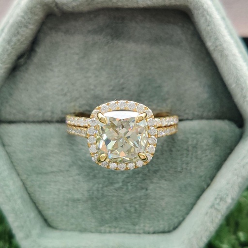  Cushion Cut Diamond Halo With Accents Bridal Set Ring For Women