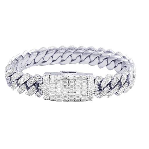 Emerald & Round Diamond Cuban Chain Hip Hop Bracelet, Sterling Silver 14K Plated Gold VVS Diamond Bracelet For Birthday Gift