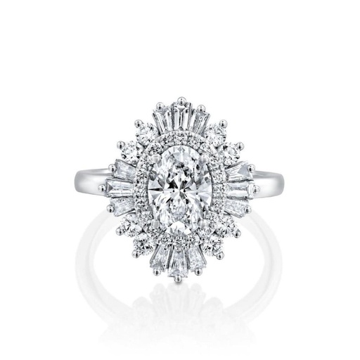 Oval & Baguette Halo Diamond Engagement Rings, Sterling Silver Diamond Wedding Rings For Bridal, 10K/14K Gold Anniversary 