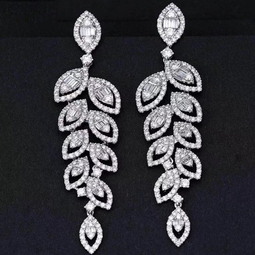 Round And Baguette Cut Diamond Big Drop Dangle Earrings For Women