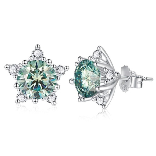 Green Round Cut Diamond Floral Style Stud Earrings For Women