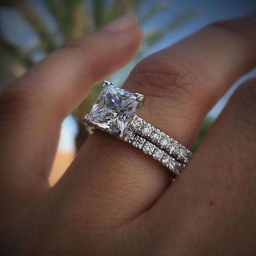 Princess Cut And Round Diamond Bridal Set For Women
