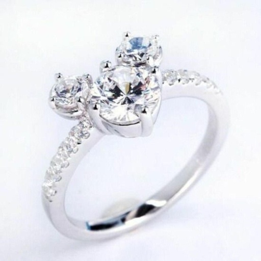 Round Three Stone Engagement Ring for Women