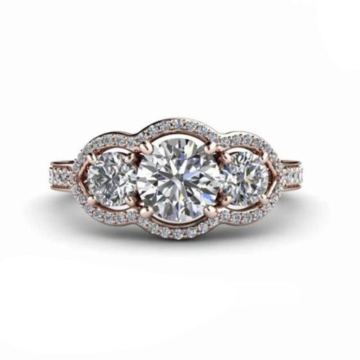 Round Three Stone Engagement Ring for Women
