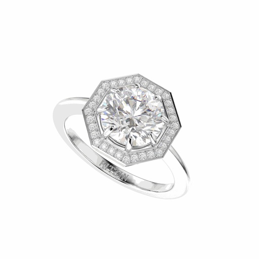 Hexagon Shape Round Diamond Engagement Ring for Women