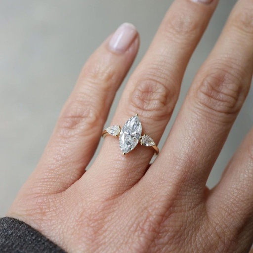 Marquise And Pear Cut Diamond Three Stone Engagement Ring for Women