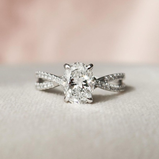 Oval Diamond Hidden Halo Twisted Ring for Women