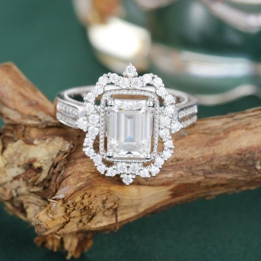 Emerald Cut Stone Engagement Ring for Women