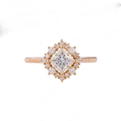  Princess Cut Diamond Halo Unique Style Anniversary Ring for Women