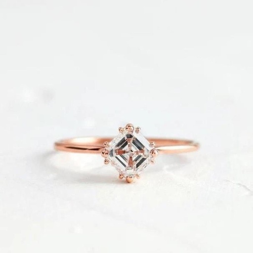  Asscher Cut Solitaire Engagement Ring / 14k Rose Gold Dainty Engagement Ring / 4 Prong Solitaire Asscher  Ring