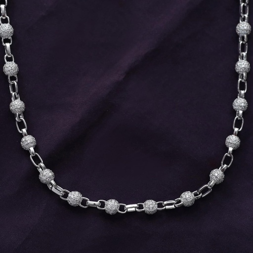 Moon Ball Disco Chain Necklace For Women & Men,  Round Lab Created  Diamond Width long Beaded Link Chain Unisex Necklace In 18K Gold Over Sterling Silver