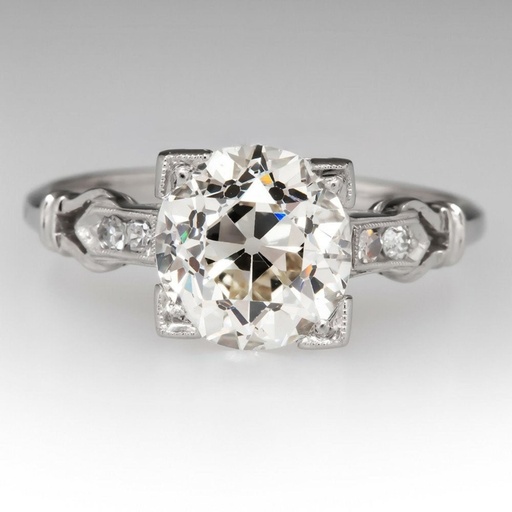 Edwardian Round Cut Diamond Ring, 14k White Gold  Vintage Engagement Ring 1910s