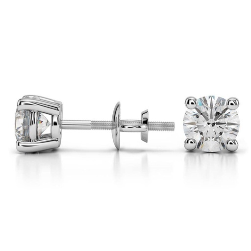 Round Brilliant Cut  Earrings diamond Stud wedding simple earrings white gold Screw Back Earrings on
