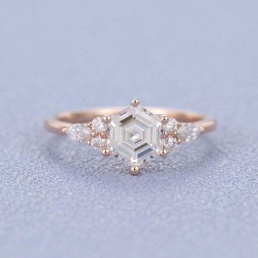 Hexagon  engagement ring vintage rose gold unique ring marquise art deco diamond wedding Anniversary promise Bridal Set on