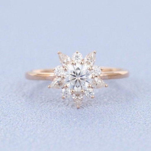 Round Diamond wedding Ring vintage rose gold Simple Diamond Moissanite Engagement Ring art deco Pear cut Bridal Stacking promise gift