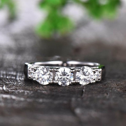 Three Stone 14k White Gold Wedding Ring, Anniversary Ring, Forever One, Promise Ring