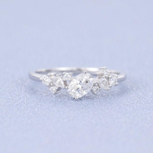 Oval cut White Moissanite engagement white gold vintage Pear shape diamond Cluster engagement ring for women unique Bridal Promise gift