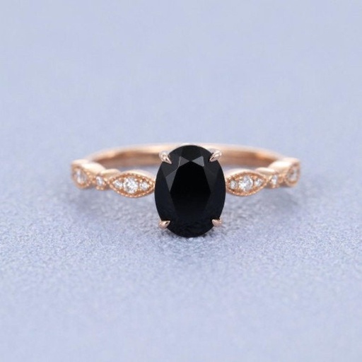 Black Oval engagement ring vintage Rose gold engagement ring for women art deco Oval cut Moissanite wedding Anniversary gift