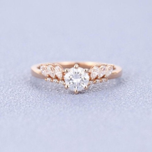 Round Vintage Moissanite Marquise cut Wedding Band Rose Gold engagement band Women half eternity band promise ring anniversary band ring