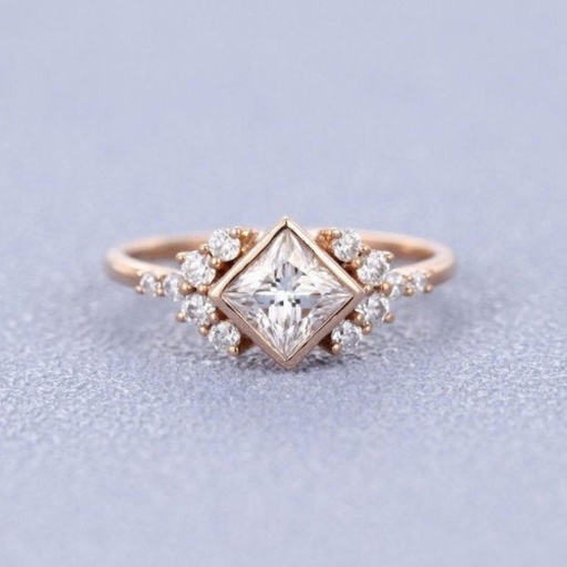 Princess cut Moissanite ring Engagement Ring rose gold women Vintage Cluster ring bridal jewelry Promise Anniversary Gift for Her woman
