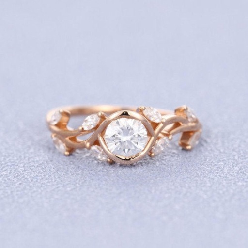 Vintage Moissanite engagement ring leaf flower ring alternative ring rose gold ring art deco promise ring prong set unique anniversary ring
