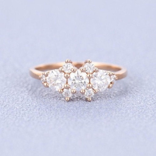 Round Brilliant Vintage Rose Gold Cluster Moissanite Engagement Ring for Women Handmade Unique Diamond Wedding Anniversary Jewellery Gift