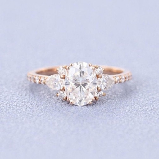 Moissanite engagement ring rose gold oval moissanite ring diamond band art deco unique vintage cluster Pear ring wedding Bridal Anniversary