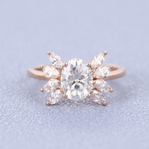 Oval Moissanite engagement ring vintage Unique Marquise cut diamond Cluster ring Rose gold ring engagement ring Bridal ring Anniversary ring