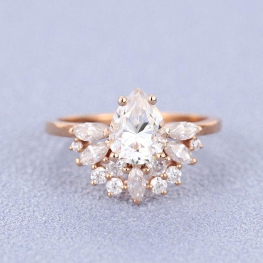 Art deco moissanite rose gold pear cut engagement ring bridal stacking vintage moissanite marquise diamond anniversary Ring