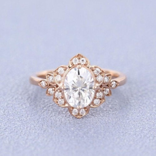 Vintage Diamond engagement ring art deco rose gold wedding ring round cut ring unique antique cluster moissanite ring anniversary ring