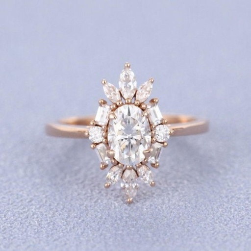 Moissanite Engagement Ring Rose Gold Wedding MOISSANITE Cluster Ring Bridal Marquise Wedding Band Women Unique Anniversary