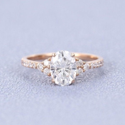 Rose Gold Oval Cut Moissanite Round Engagement Ring For Women Wedding Eternity Band Unique Antique Promise Anniversary Gift jewelry