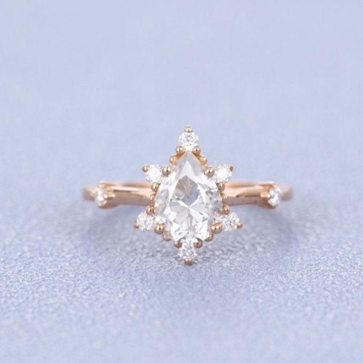 Pear Cut Moissanite Ring Vintage Moissanite Wedding Ring 14k Rose Gold Unique Pave Engagement Stackable Promise Ring