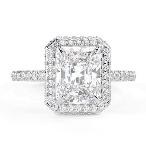 1.00 CT Radiant Cut Diamond Hidden Halo With Accents Engagement Ring For Women