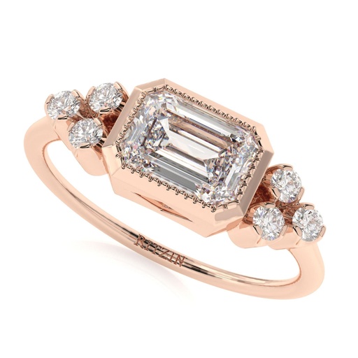 2.00 CT Emerald Cut Colorless Moissanite Engagement Ring, Milgrain Bezel Set Ring, Vintage Art Deco Ring For Women,  7 Stone Wedding Ring for Bridal